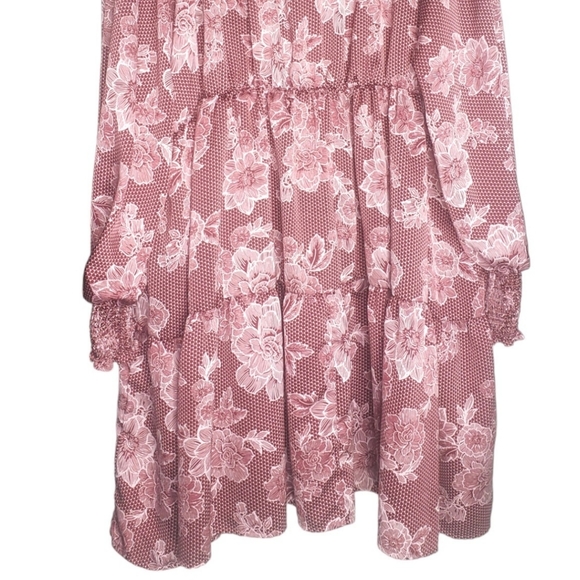 Eloquii pink burgundy floral ruffle tiered l baby doll dress plus size 26/28 - Picture 7 of 8